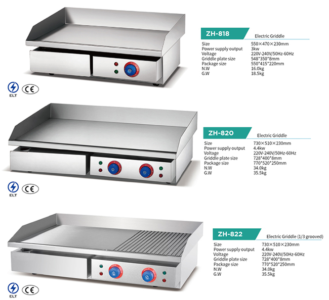нержавеющая сталь 3Kw варя Griddle оборудования электрический с 1/3 грилями калиброванными SS